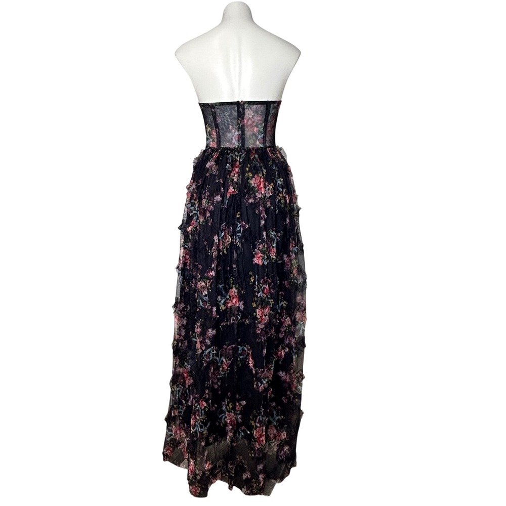 Dressalisa Maxi‎ Gown Womens S Navy Gently Used Floral Corset Tiered Ruffle Mesh - Picture 5 of 16